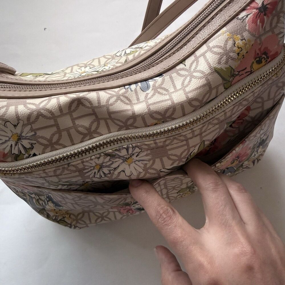 Time and Tru hobo shoulder bag Purse Floral Print Beige Tan Sustainable - Picture 5 of 12